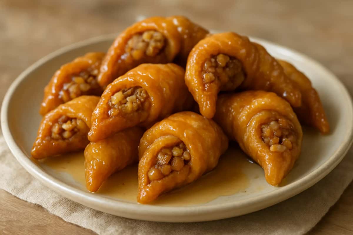 Garn ghzal de Tataouine : cornes de pâte frites fourrées aux fruits secs