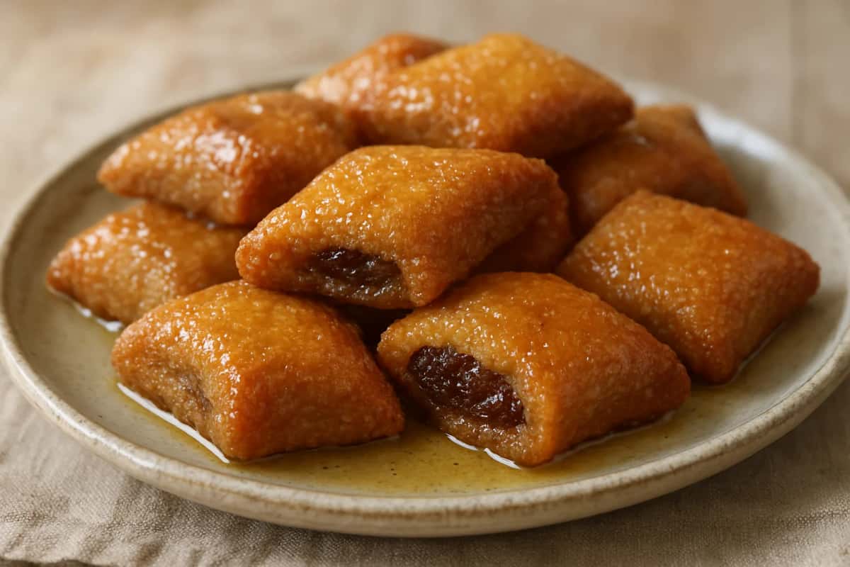 Makroudh : pâtisseries de semoule dorées fourrées aux dattes, glacées au miel