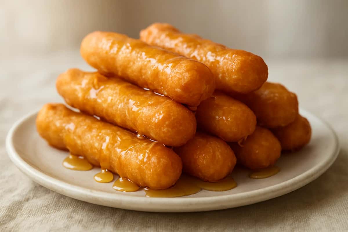 Mkharek : bâtonnets de pâte frits et trempés dans le miel